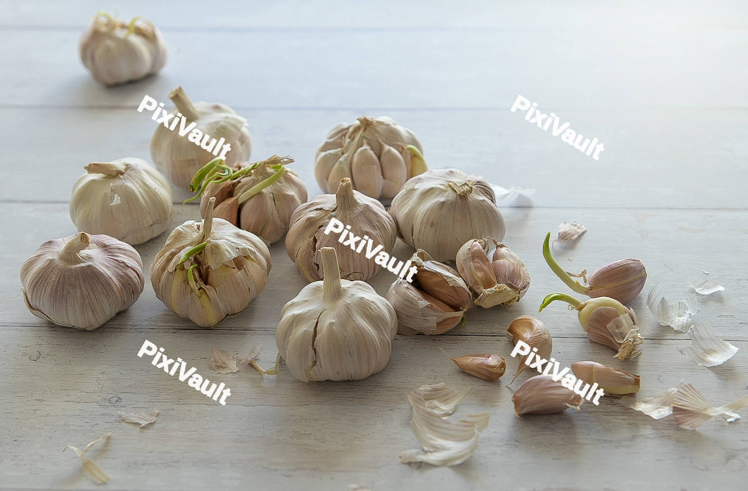 Garlic bulbs on the floor